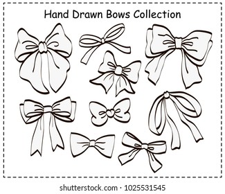 Set of beautiful graphic bows. Hand drawn bows collection. Vector illustration.