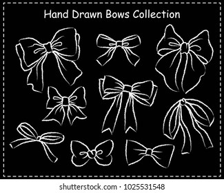 Set of beautiful graphic bows. Hand drawn bows collection. Vector illustration.