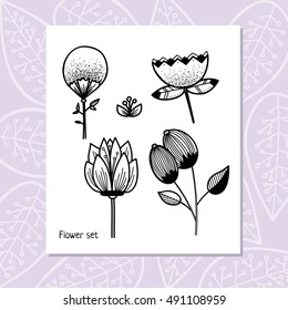 Set of beautiful graphic stylized flowers