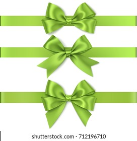 Set of beautiful green bow for holiday decoration.Vector bow with horizontal ribbon isolated on white