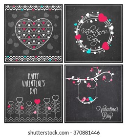 Set of beautiful greeting cards decorated with hearts and floral design for Happy Valentine's Day celebration.