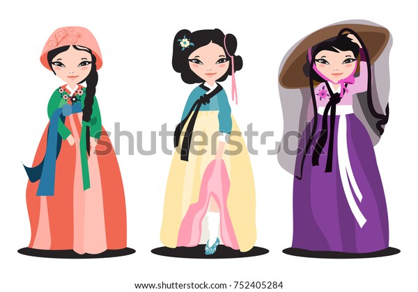 Set Beautiful Hanboks On Korean Women Stock Vector (Royalty Free) 752405284