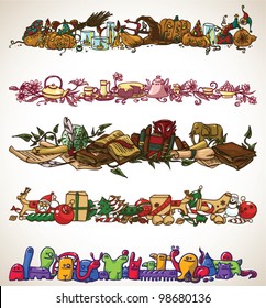 Set of beautiful hand drawn borders, for various holidays and events.