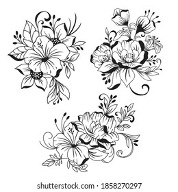 Set of Beautiful Hand drawn bouquet of flowers