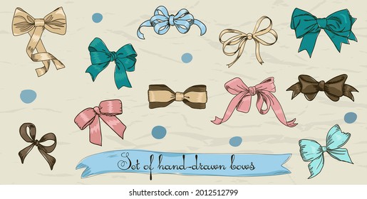 Set of beautiful  hand drawn bows. See more in my collection. Vector illustration EPS8.