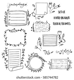 Set of beautiful hand drawn doodle vector floral autumn frames.