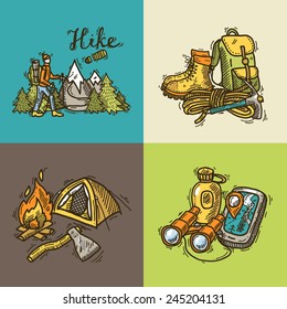 set of beautiful hand- drawn hike illustrations