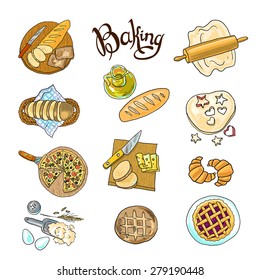 set of beautiful hand-draw illustration baking on the white background top view food