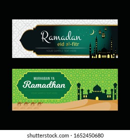 Set von schönen Header oder Banner für ramadan Kareem und eid. 
marhaban ya ramadhan bedeutet willkommen im Monat Ramadan