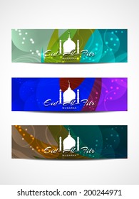 Set of beautiful header designs for Eid Al Fitr. vector illustration 