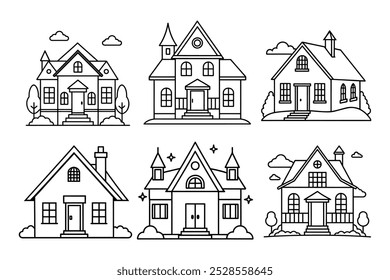  A set of beautiful house line drawing. This is an editable and printable high quality vector eps file.