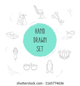 Set of beautiful icons line style symbols with barber chair, electric shaver, eyelash curler and other icons for your web mobile app logo design.
