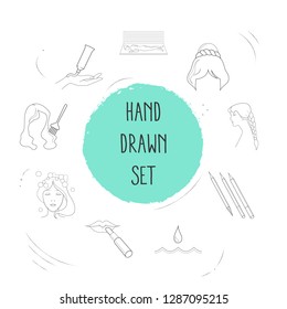 Set of beautiful icons line style symbols with wig, water drop, hand cream icons for your web mobile app logo design.