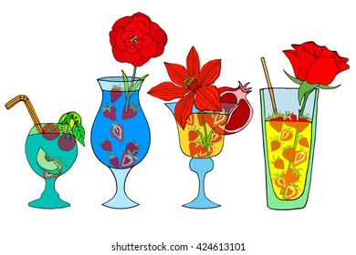 Set of beautiful illustration of some of the most famous Cocktails and Drink