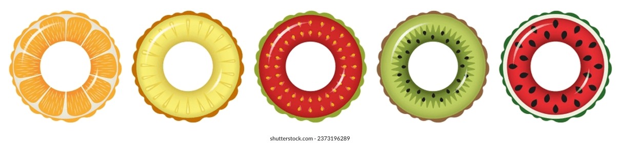 Set of beautiful inflatable rings on white background