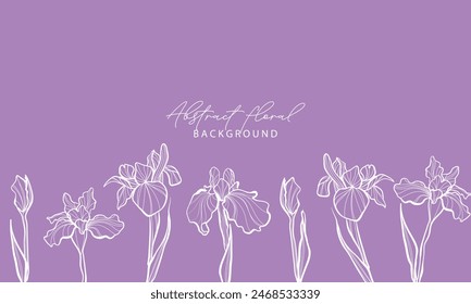 Set of Beautiful Iris Flower Line Art Illustration. Sketch of blossoming irises. Vector Iris floral botanical flower. Wild spring leaf wildflower isolated. Isolated irises illustration element.