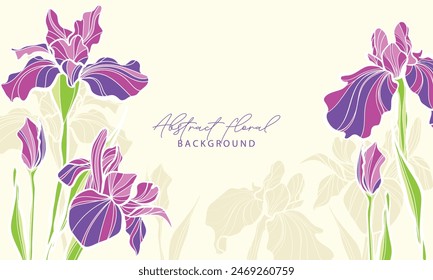 Conjunto de Iris Hermosa Ilustración de Línea de Flores. Bosquejo de iris florecientes. Vector Iris flor botánica floral. Flor silvestre de hoja de primavera aislada. Elemento de ilustración iris aislado.