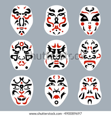 set beautiful japanese kabuki masks trend stock vector royalty free japanese for mask