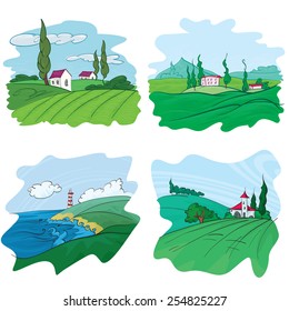 Set of Beautiful Landscape, Vector Illustration