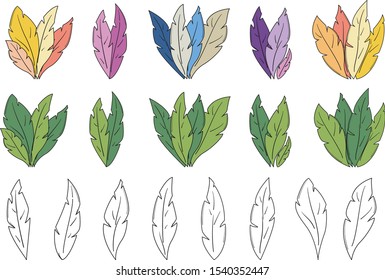 set of beautiful leaves provided in various color variations