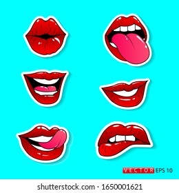 Set von schönen Lippen in verschiedenen Formen im Stil der Pop-Kunst. Vektorillustration. EPS10.