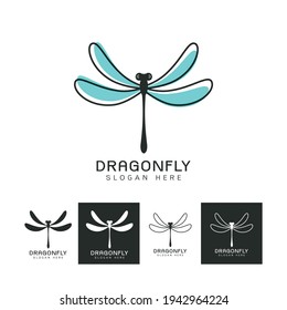 Set of Beautiful logo icon dragonfly,Stylized image of Dragonfly logo template,Dragonfly tattoo,Dragonfly line art on white backgrond Vector illustration