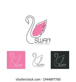 Set of Beautiful logo icon Swan, Stylized line art Swan logo template, Swan tattoo, Swan line art on white background Vector illustration