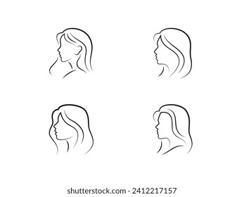 set of beautiful logo vector illustrations. woman face outline icon vector