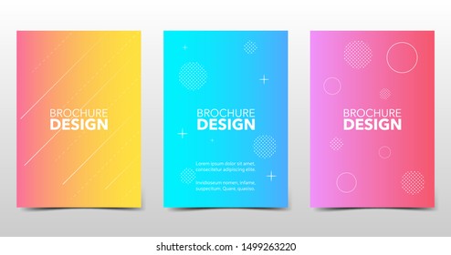 Set of beautiful minimal backgrounds with halftone gradients, colored brochure design with geometric shapes and lines. Future geometric, vector templates