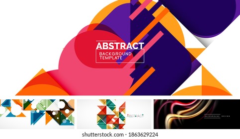 Conjunto de hermosos fondos abstractos geométricos de diseño mínimo. Ilustración vectorial para cubiertas, pancartas, volantes y carteles y otros diseños