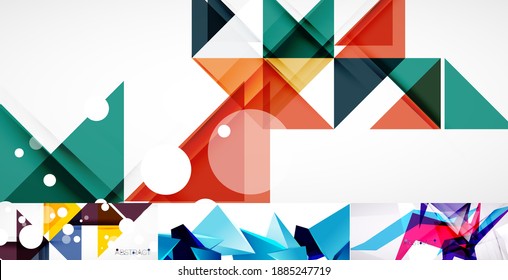 Conjunto de hermosos fondos abstractos geométricos de diseño mínimo. Ilustración vectorial para cubiertas, pancartas, volantes y carteles y otros diseños