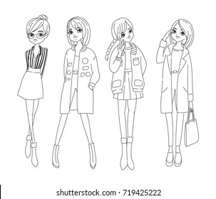 Set of beautiful models in various pose and outfit, suitable for t-shirt design element