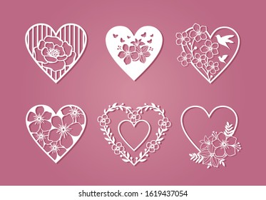 Set of beautiful monogram love with floral decoration svg