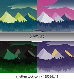 Set of beautiful mountain and forest landscapes. Nice vector illustration