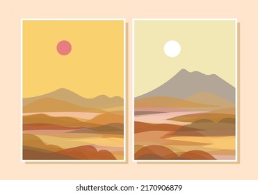 A set of beautiful mountain landscape vector illustration background.