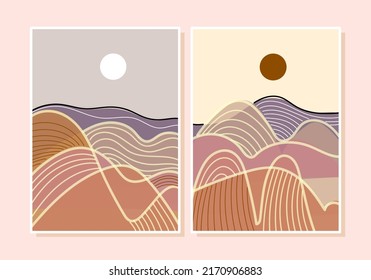 Un conjunto de hermosos paisajes montañosos de fondo vectorial.