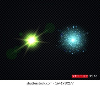 Set of beautiful multi-colored flares and flares on a black background. Vector. EPS 10