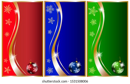Set of beautiful multi-colored New Year cards.Collection of New Year cards of different colors with snowflakes.