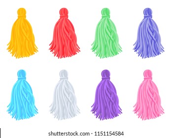 Set of beautiful multi-colored tassels on white background. Vector illustration