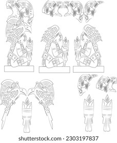 Conjunto de hermosos indios nativos americanos rojos y egales, ilustración dibujada a mano. Adecuado Para Logotipo, Papel De Tatuaje, Banner, Fondo, Tarjeta, Ilustración Del Libro, Diseño De Camisetas, Pegatina, Tapa, 