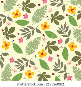  Set of beautiful natural flowers and leaves background patterns. Used to design fabric 
  patterns, decorate cards, publications, products and media. Free to edit patterns.