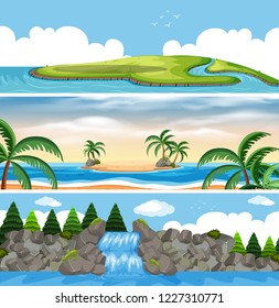 Set of beautiful nature landscape illustration