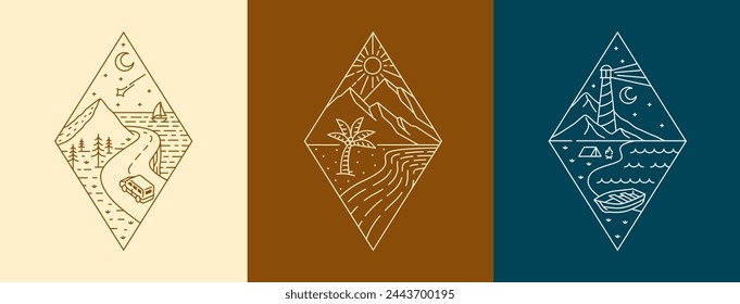 set of beautiful nature line art illustration vector