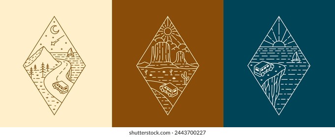set of beautiful nature line art illustration vector