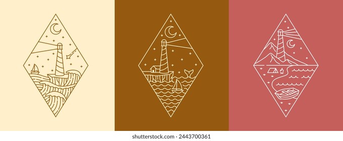 set of beautiful nature line art illustration vector