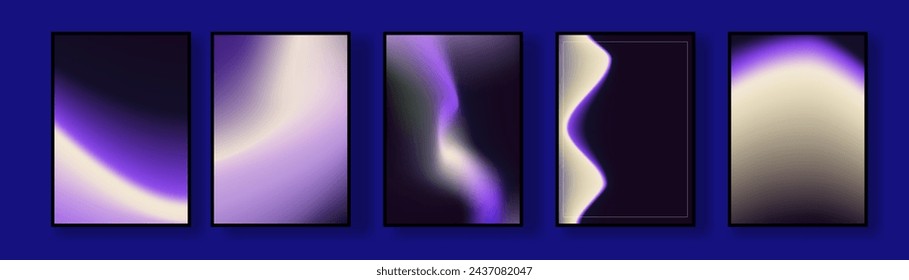 Set of Beautiful Neon Lavender Haze Abstract Artworks. Retro Neon motion color poster templates. Abstract Flowing colors vertical backdrops. Vector Illustration.
