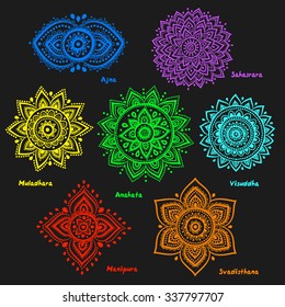 Set of beautiful ornamental 7 chakras 