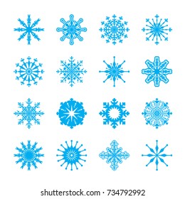 Set of beautiful ornamental snowflakes isolated.