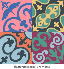 Set with Beautiful ornamental tile background. Vector illustration great for patterns, vintage design, and wallpaper.