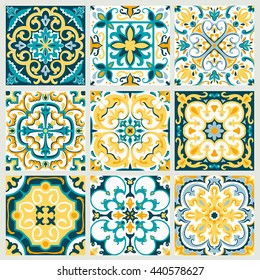 Set with Beautiful ornamental tile background. Vector illustration great for patterns, vintage design, and wallpaper.